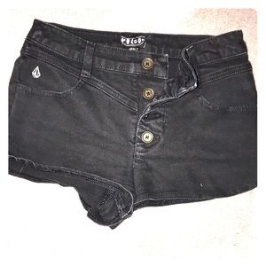 Volcom Black High wasted button up shorts.